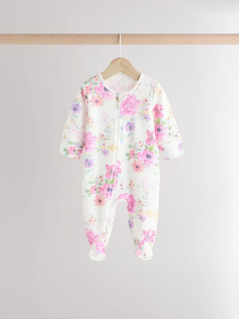 Hot Next Pink 3 Pack Two Way Zip Baby Sleepsuits (0mths-2yrs)