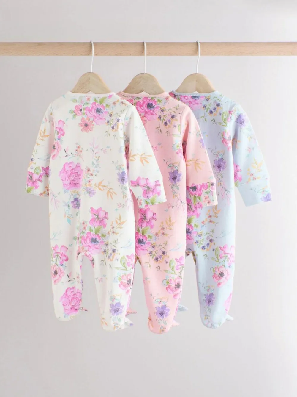 Hot Next Pink 3 Pack Two Way Zip Baby Sleepsuits (0mths-2yrs)