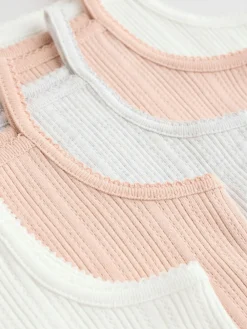 Online Next 5 Pack Vest Pointelle Baby Bodysuits Pink