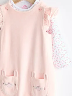 Next Pink Baby Dungarees and Longsleeve Bodysuit Set (0mths-2yrs)^ Rompers & Overalls