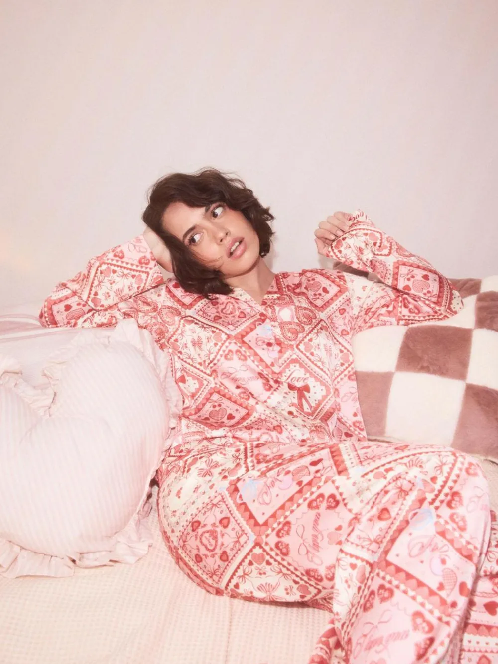Next Pink Bows Satin Button Through Pyjamas^Women Nightwear|Pyjamas