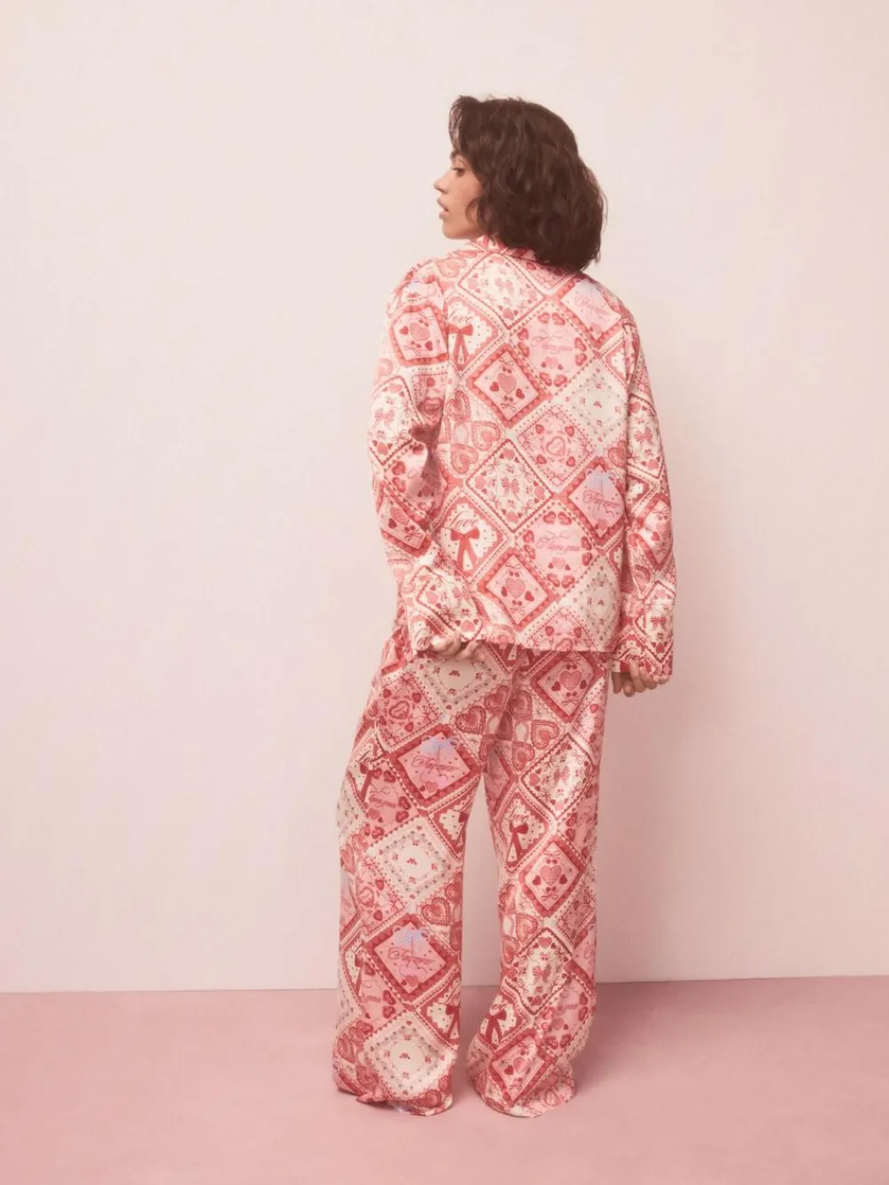 Next Pink Bows Satin Button Through Pyjamas^Women Nightwear|Pyjamas