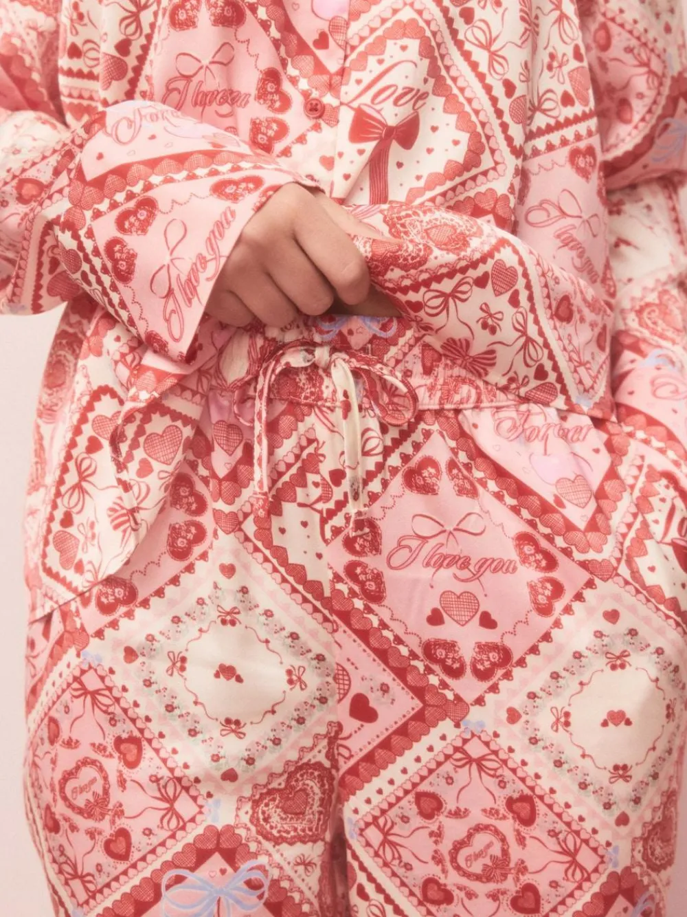 Next Pink Bows Satin Button Through Pyjamas^Women Nightwear|Pyjamas