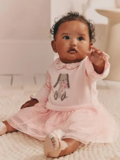 Discount Next Pink Bunny Baby Knitted Twofer Dress (0mths-2yrs)