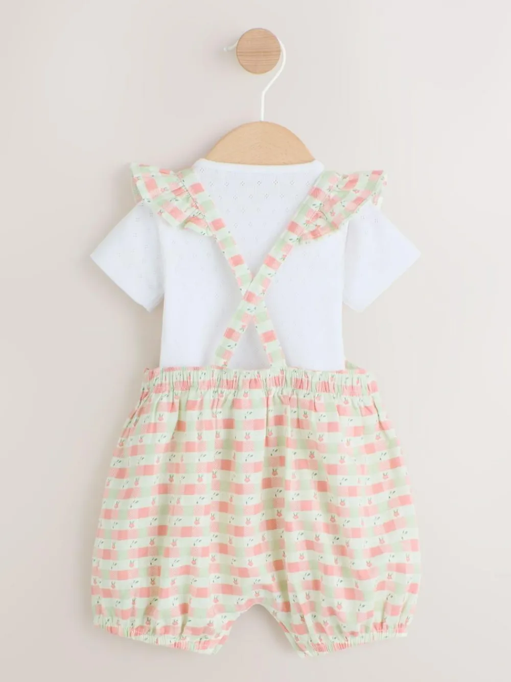 Next Pink Check Baby Dungarees and Bodysuits Set 2 Piece (0mths-2yrs)^ Rompers & Overalls