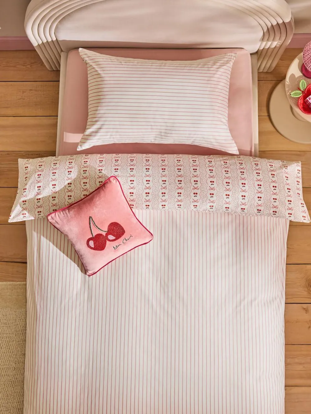 Next Pink Cherry Bow Duvet Cover and Pillowcase Set