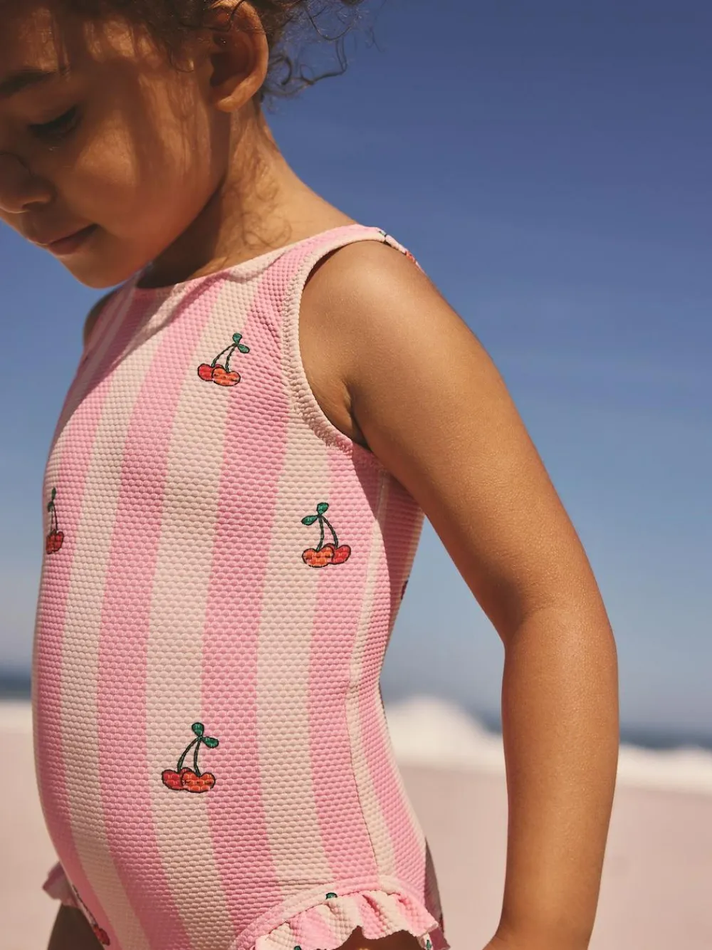 Best Next Frill Leg Swimsuit (3mths-7yrs) Pink Cherry Stripe