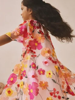 Outlet Next Pink 3D Embroidered Flower Occasion Dress (3-16yrs)