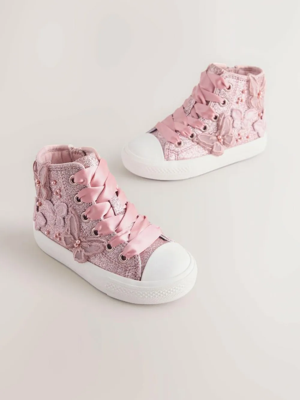Next High Top Trainers Pink Glitter Butterfly