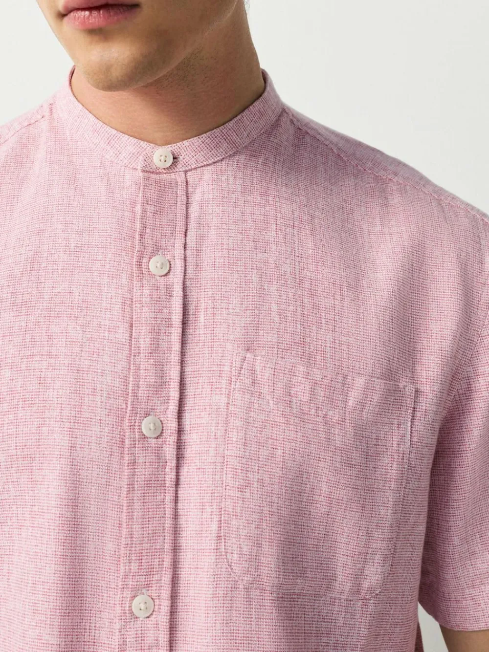Next Grandad Collar Cotton Linen Blend Short Sleeve Shirt^ Shirts