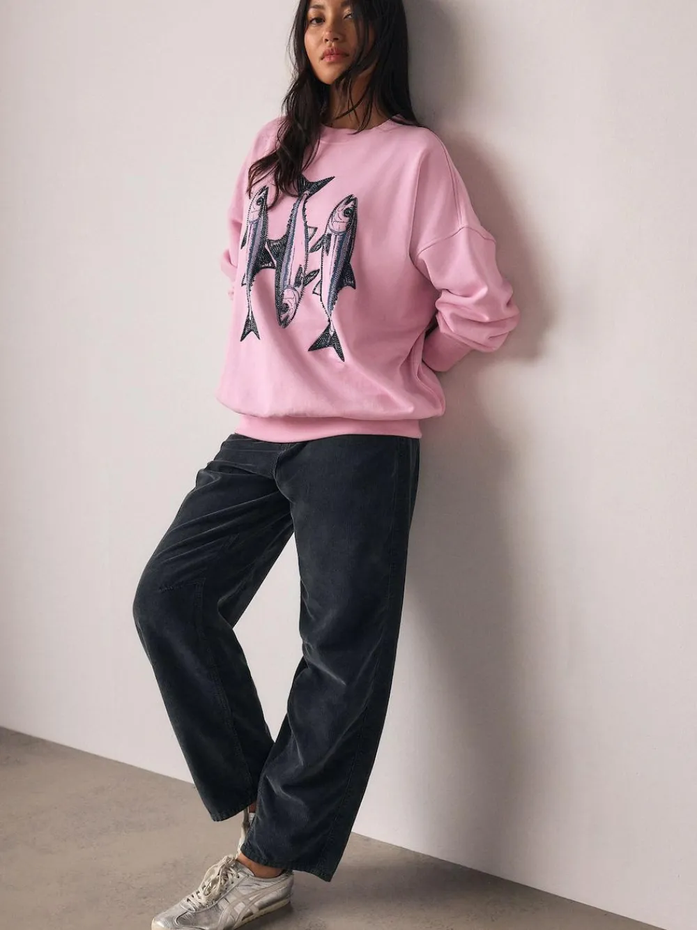 Clearance Next Pink Graphic Beaded Fish Graphic Sweatshirt
