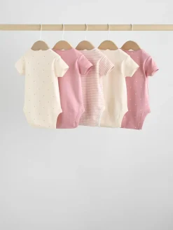 Next Pink Heart Baby Short Sleeve Bodysuits 5 Pack^ Baby Girls|Baby Girls