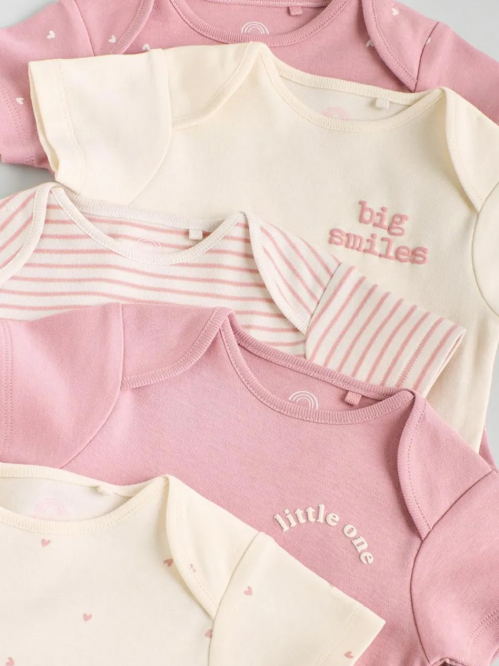 Next Pink Heart Baby Short Sleeve Bodysuits 5 Pack^ Baby Girls|Baby Girls