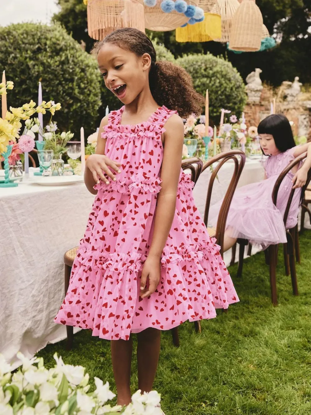 Online Next Pink Heart Tiered Mesh Party Dress (3-16yrs)