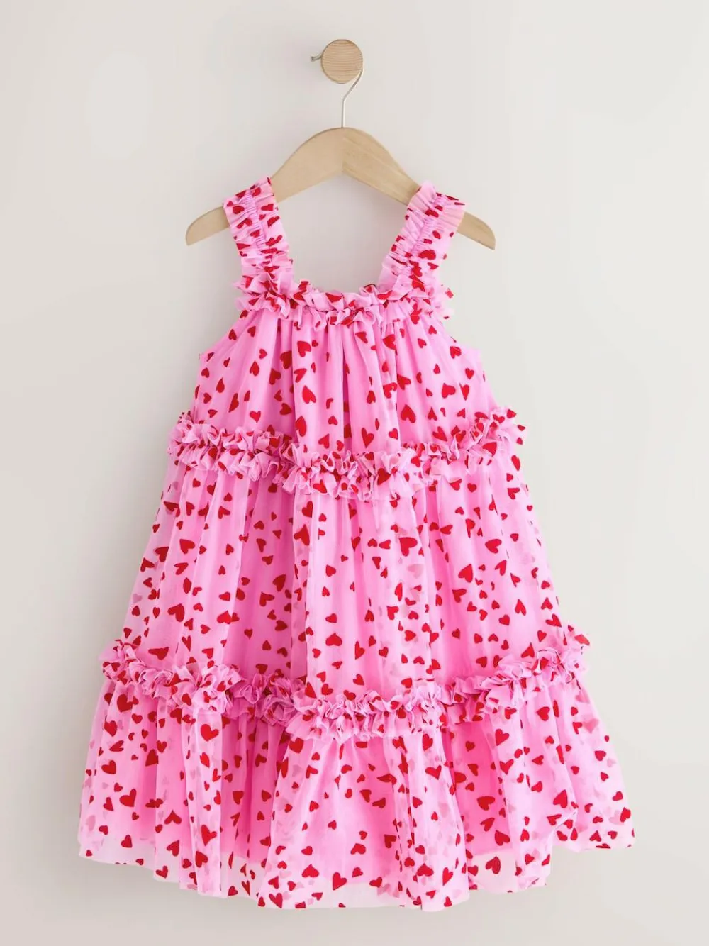 Online Next Pink Heart Tiered Mesh Party Dress (3-16yrs)