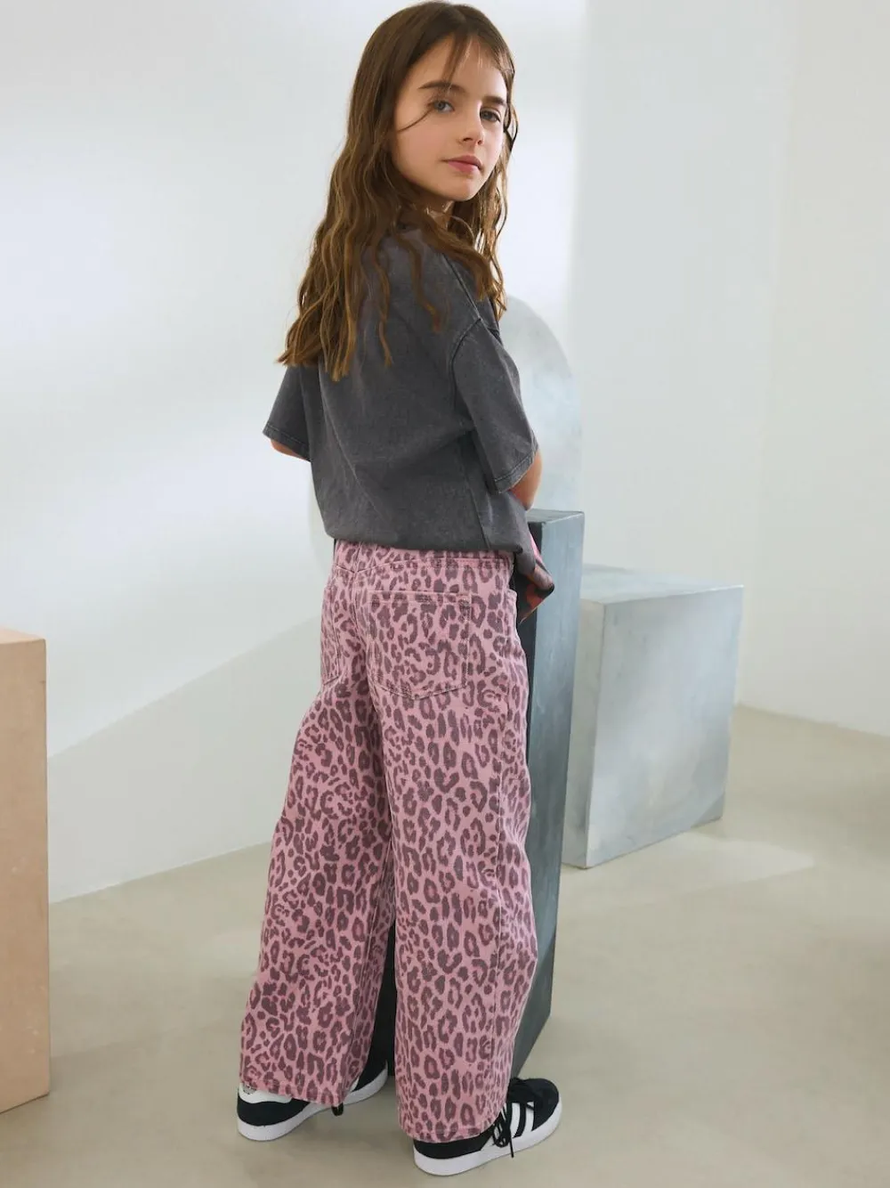 Hot Next Wide Leg Jeans (3-16yrs) Pink Leopard Print