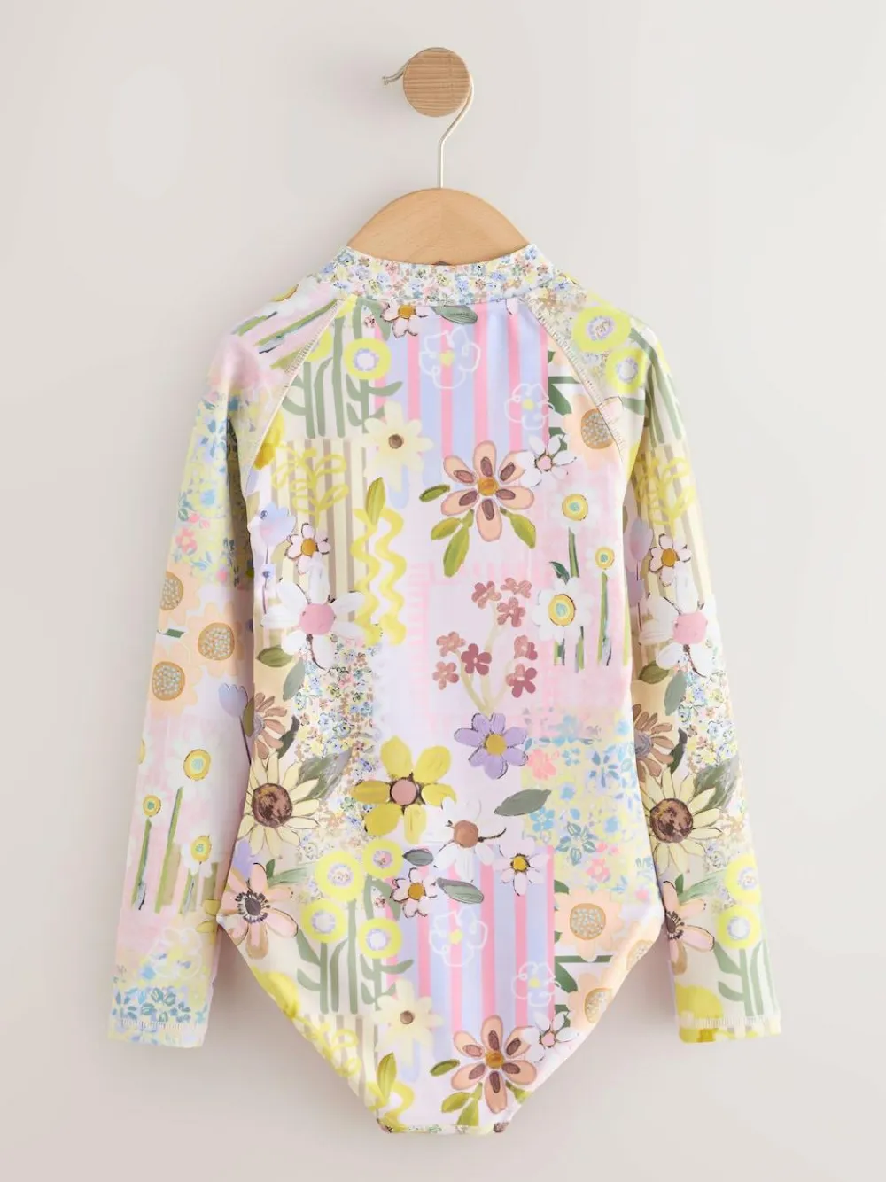 New Next Pink Patchwork Floral Long Sleeve Sunsafe Swimsuit (3mths-16yrs)