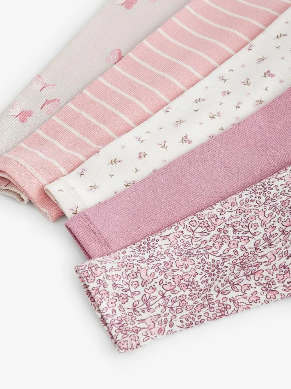 Online Next Ribbed Leggings 5 Pack (3mths-7yrs) Pink