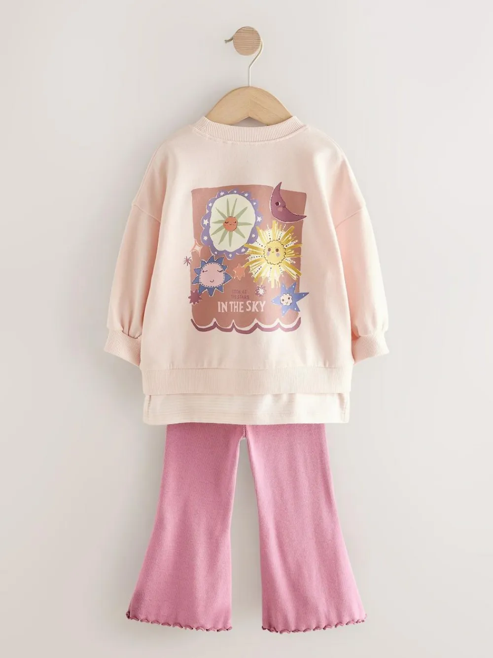 Online Next Long Sleeve Top and Flare Set (3mths-7yrs) Pink Stars