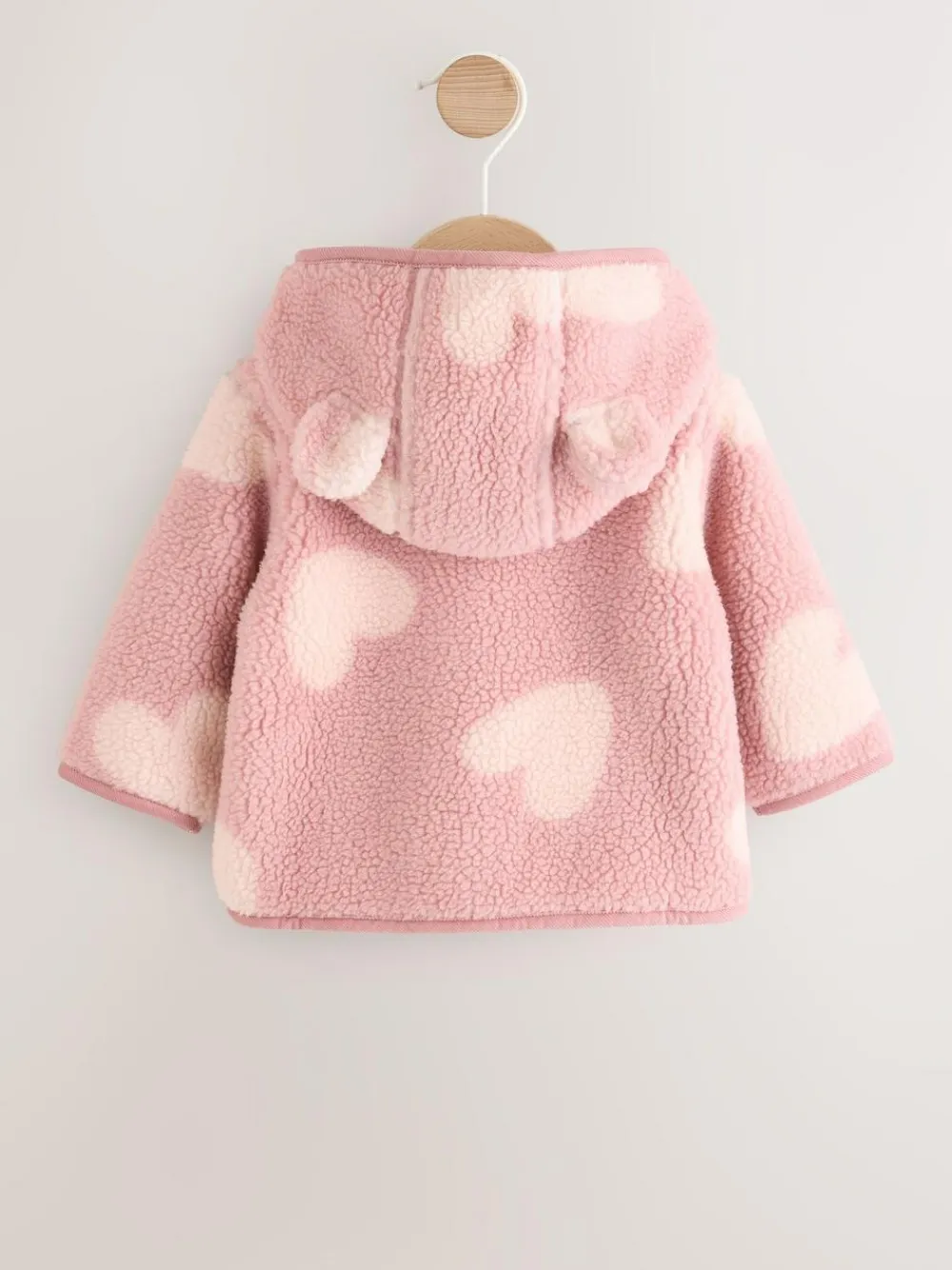 Next Pink Tonal Heart Printed Borg Baby Jacket (0-18mths)^ Baby Winter Clothing|Coats, Jackets & Pramsuits