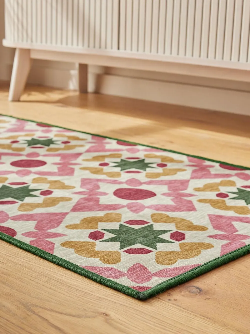 Sale Next Washable Geometric Tile Runner Pink