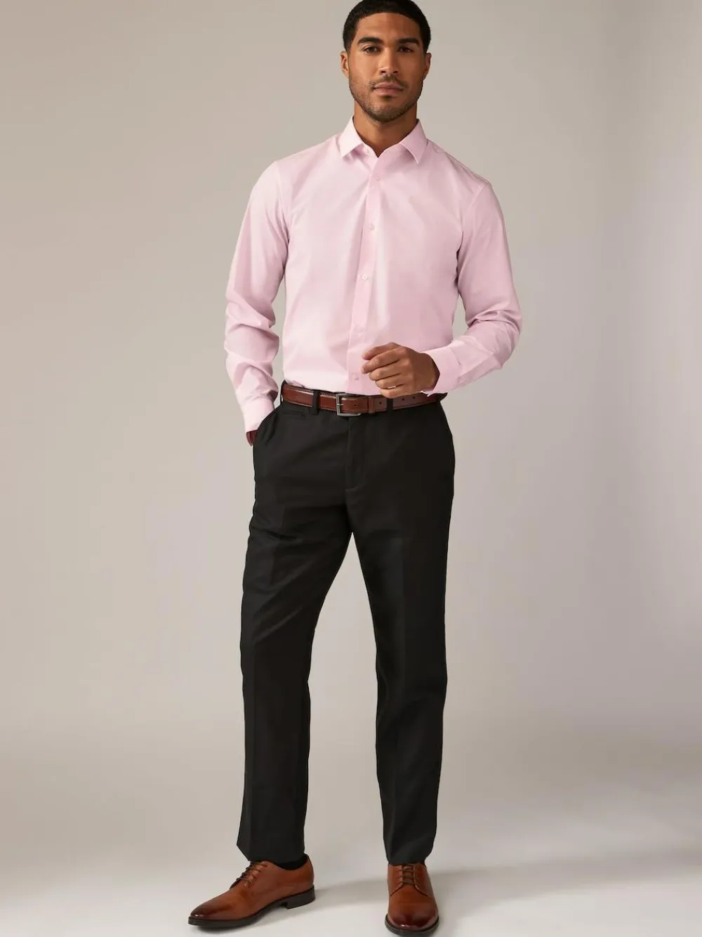 Outlet Next Regular Fit Easy Care Long Sleeve Single Cuff Smart Shirts 2 Pack Pink/Blue