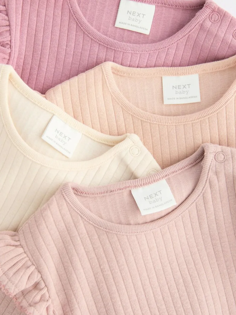 Outlet Next Baby Long Sleeve Frill Bodysuits 4 Pack (0mths-2yrs) Pink/Cream