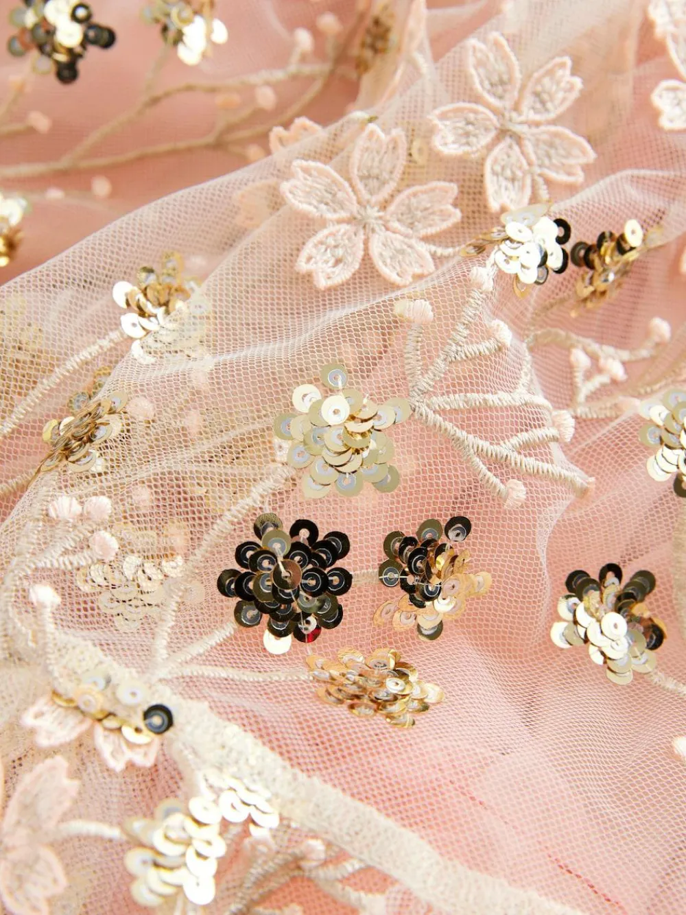 Discount Next Pink/Gold Embroidered Sequin Long Sleeve Mesh Occasion Dress (4-14yrs)