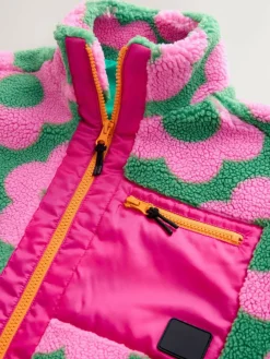 Next Pink/Green Flower Zip Up Borg Jacket (3-16yrs)^ Sweatshirts & Hoodies|Jackets & Coats