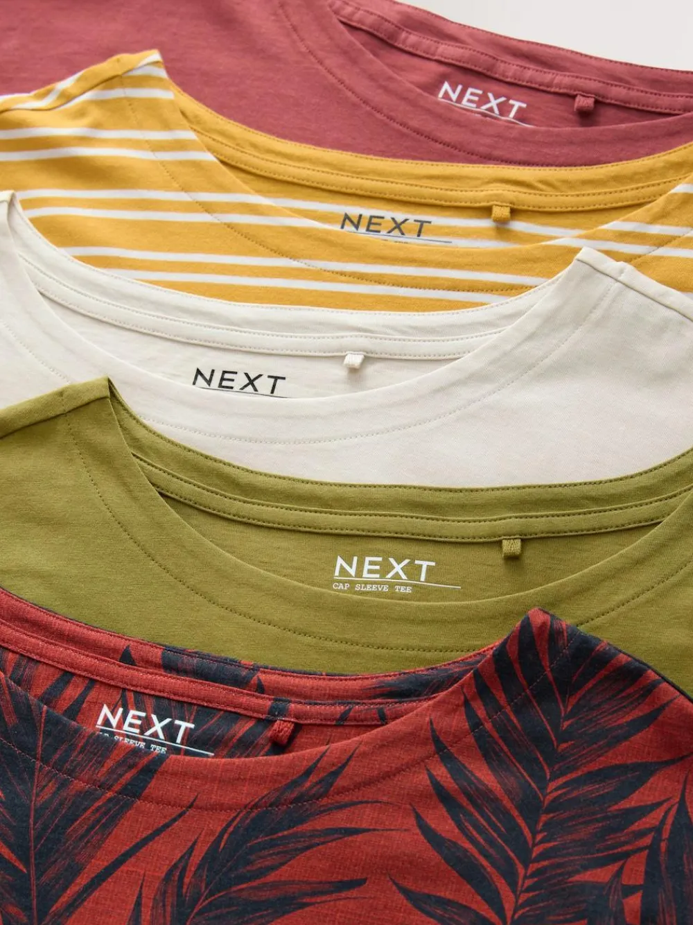 Sale Next Cap Sleeve T-Shirts 5 Pack Pink/Green/White/Yellow Stripe/ Palm Print