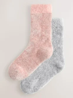 Best Next Velvet Cosy Socks 2 Pack Pink/Grey Sparkle