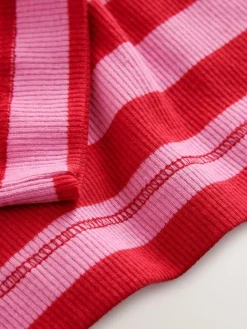 Discount Next Pink/Red Striped Ribbed High Neck Long Sleeve T-Shirt