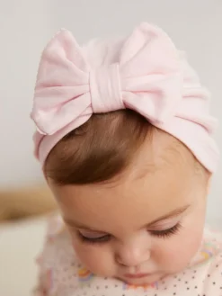 New Next 2 Pack Baby Turbans (0-18mths) Pink/White Big Bow