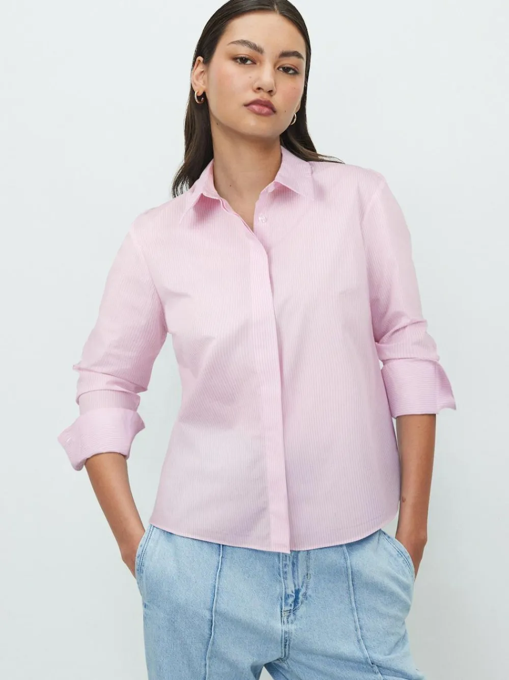 Hot Next Pink/White Stripe Fitted Stretch Essential Long Sleeve Shirt