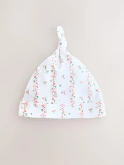 Next Pink/White Tie Top Baby Beanies 3 Pack (0-12mths)^ Hats & Scratch Mitts|Newborn Accessories