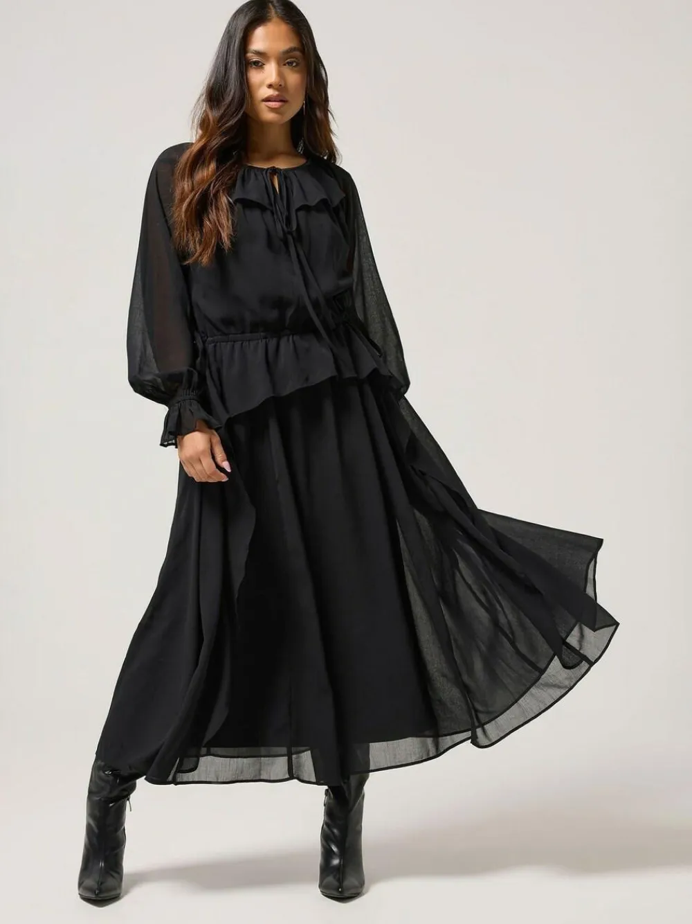 Outlet PixieGirl Petite Frill Tie Waist Dress Black