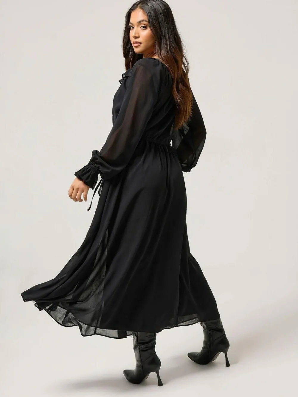 Outlet PixieGirl Petite Frill Tie Waist Dress Black