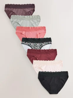 Best Next High Leg Cotton and Lace Knickers 7 Pack Printed Spot
