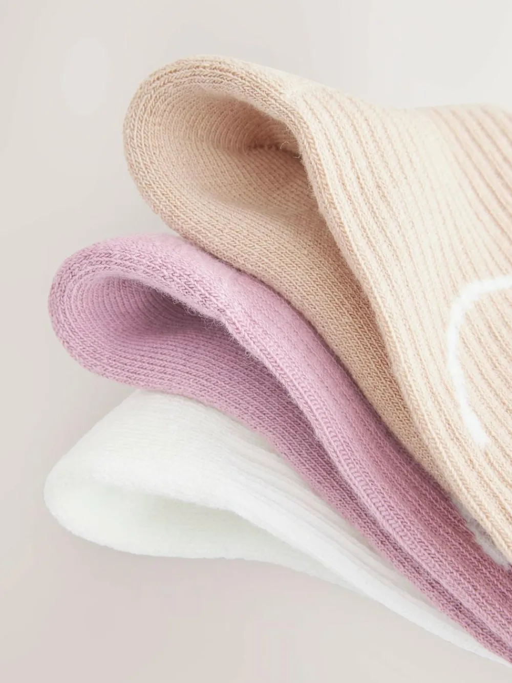 Next Purple, White and Neutral 3 Pack Cotton Rich Cushioned Sole Ankle Socks^ Baby Girls|Baby Girls