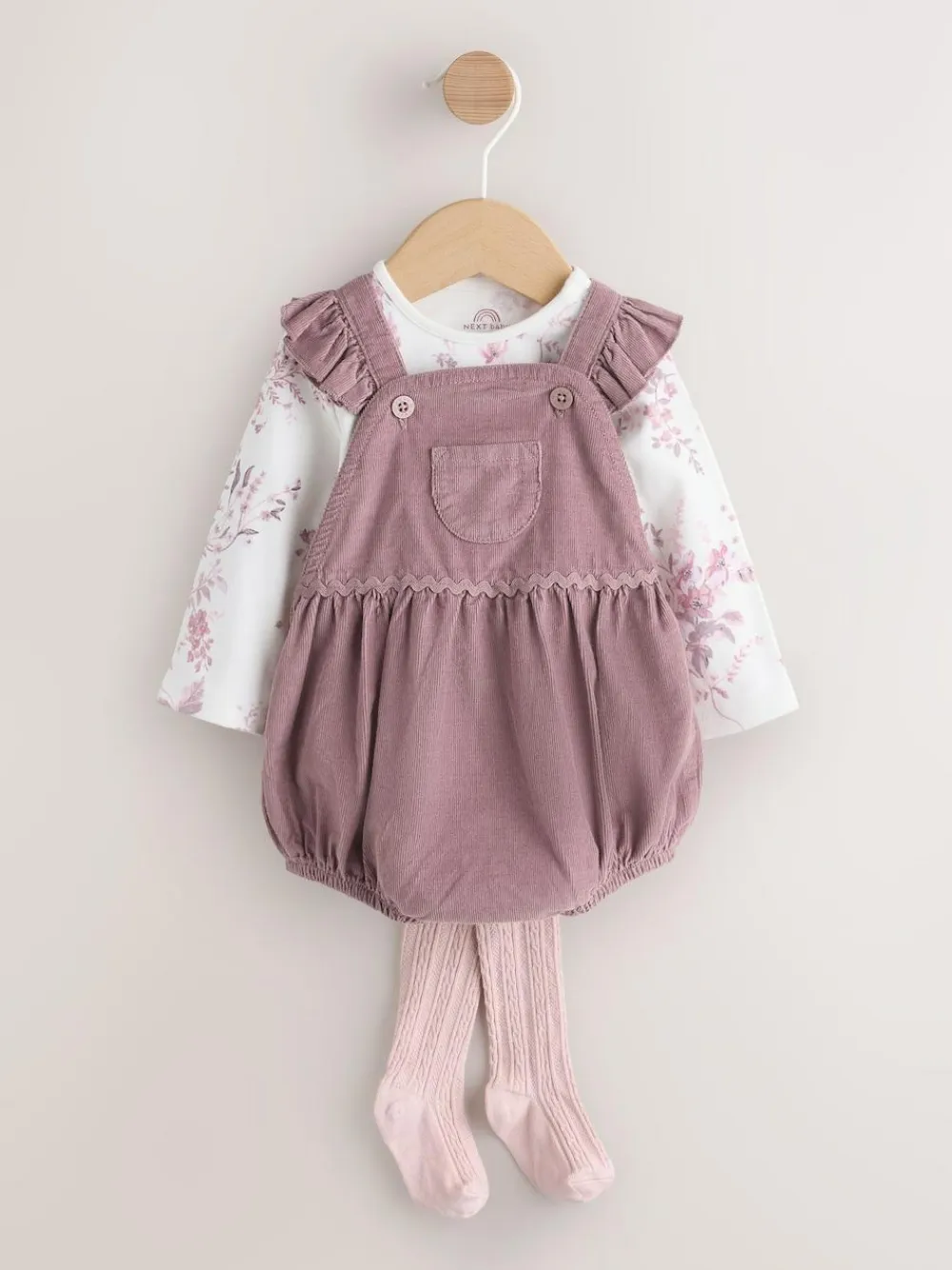 Discount Next Purple/ White Cord Baby Romper and Long Sleeve Bodysuit and Tights 3 Piece Set (0mths-2yrs)