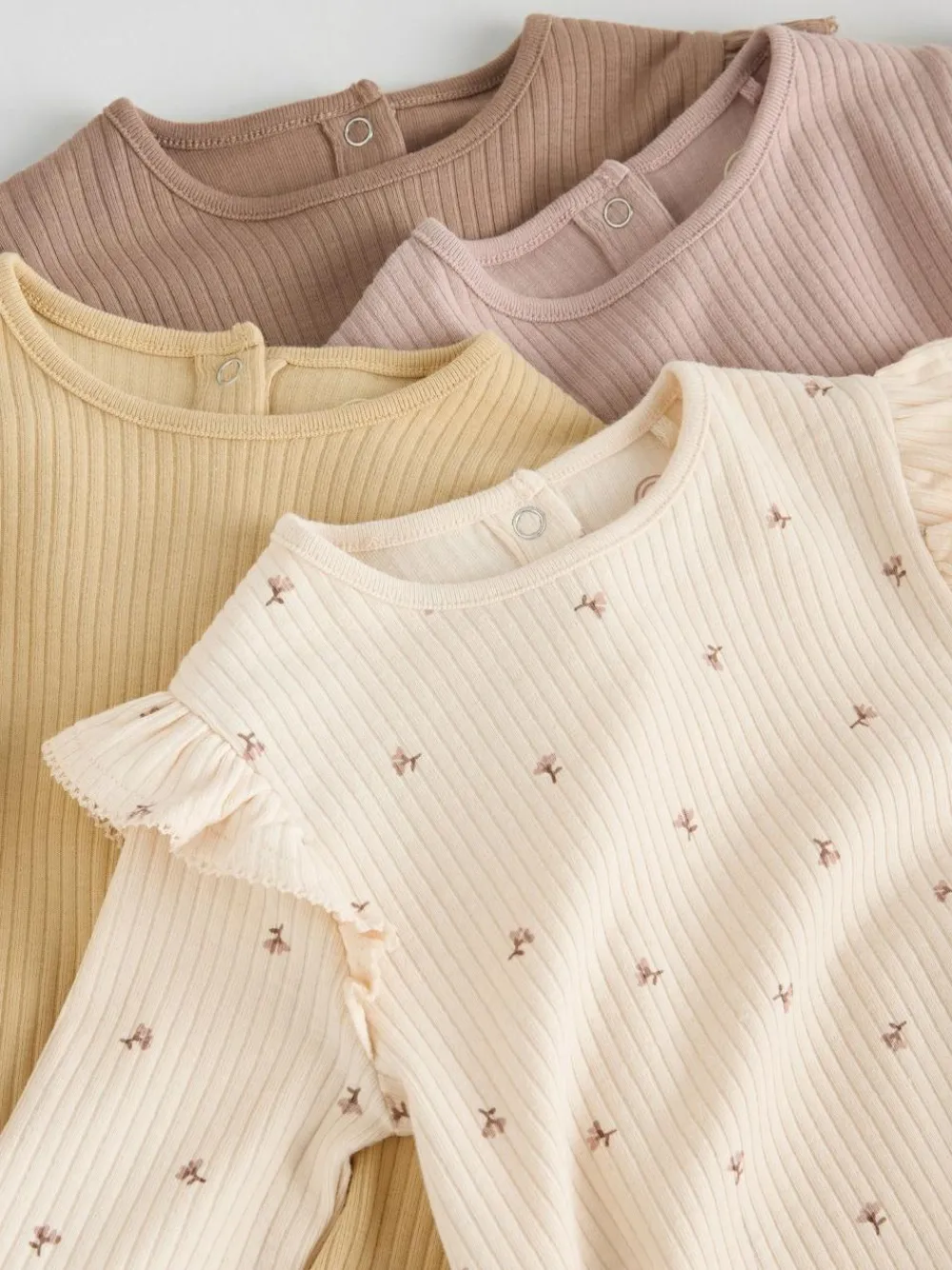 Discount Next Baby Long Sleeve Frill Bodysuits 4 Pack (0mths-2yrs) Purple/Yellow/Cream Ditsy