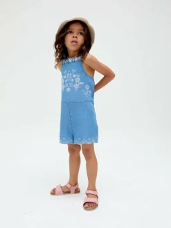 Best Raffya Blue Rachel Embroidered 100% Cotton Romper
