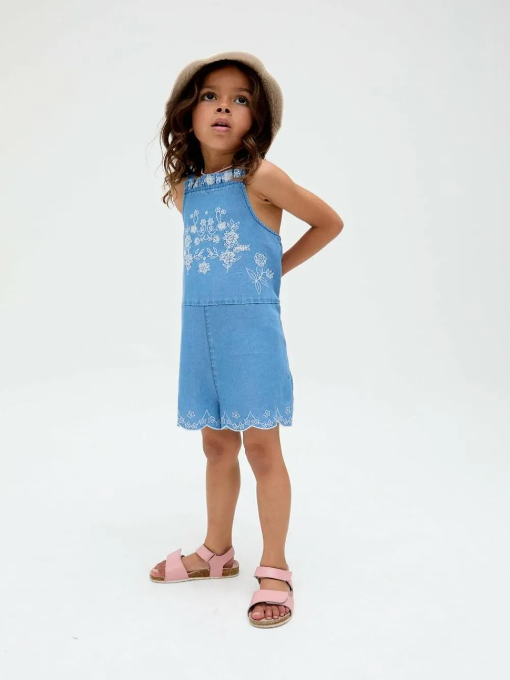 Best Raffya Blue Rachel Embroidered 100% Cotton Romper