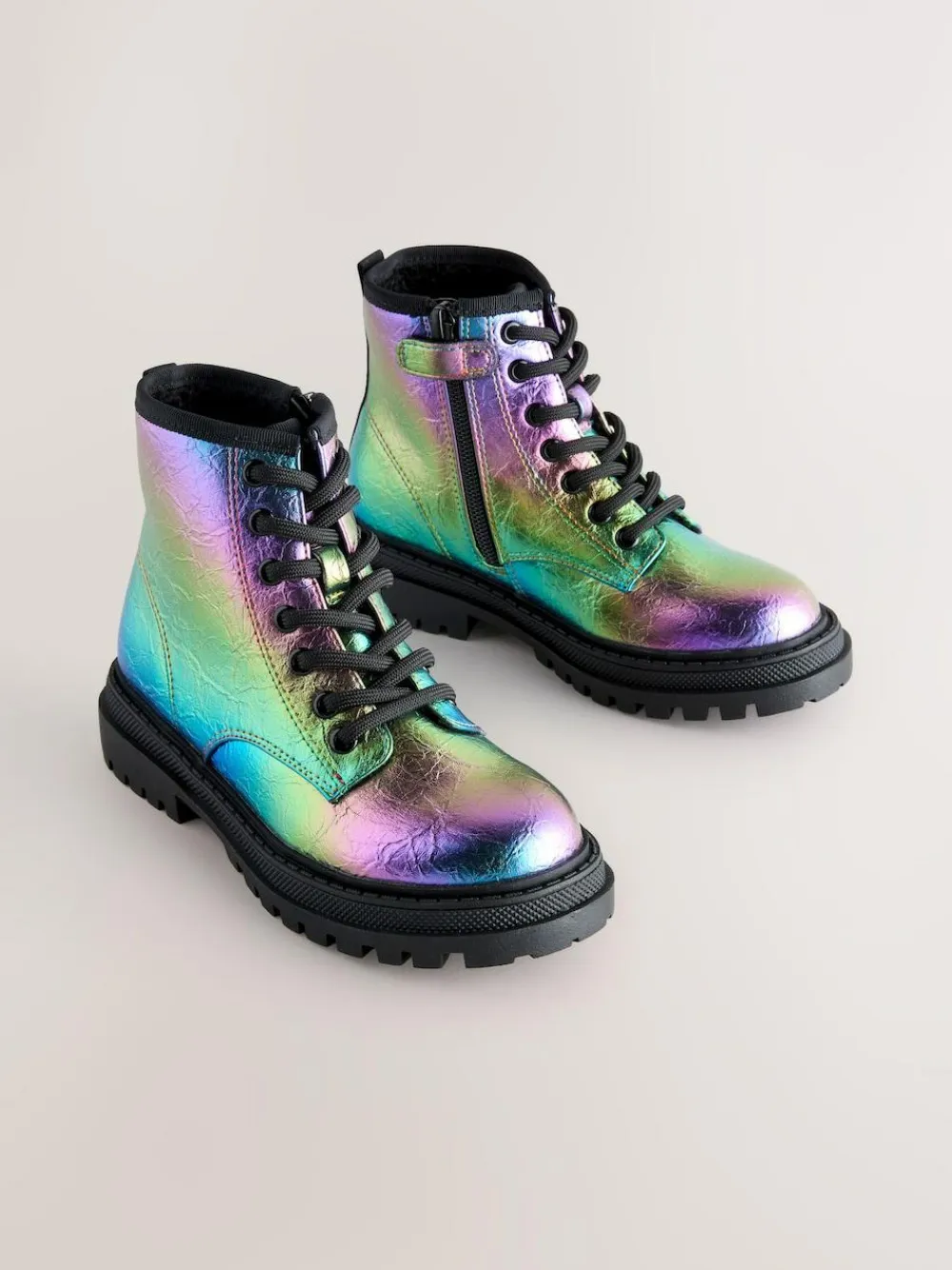 Next Rainbow Metallic Wide Fit (G) Warm Lined Lace-Up Ankle Boots^ Boots & Wellies