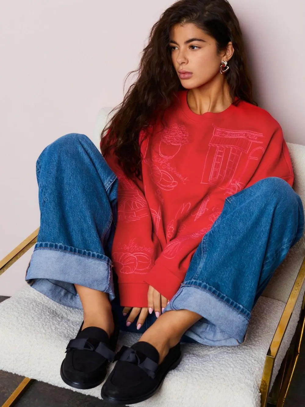 Next Red Embroidered Sweatshirt^Women Hoodies & Sweatshirts