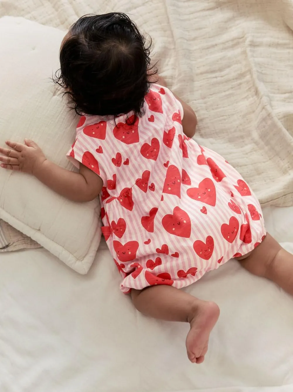 New Next 3 Pack Baby Rompers Red Heart Printed Button Through