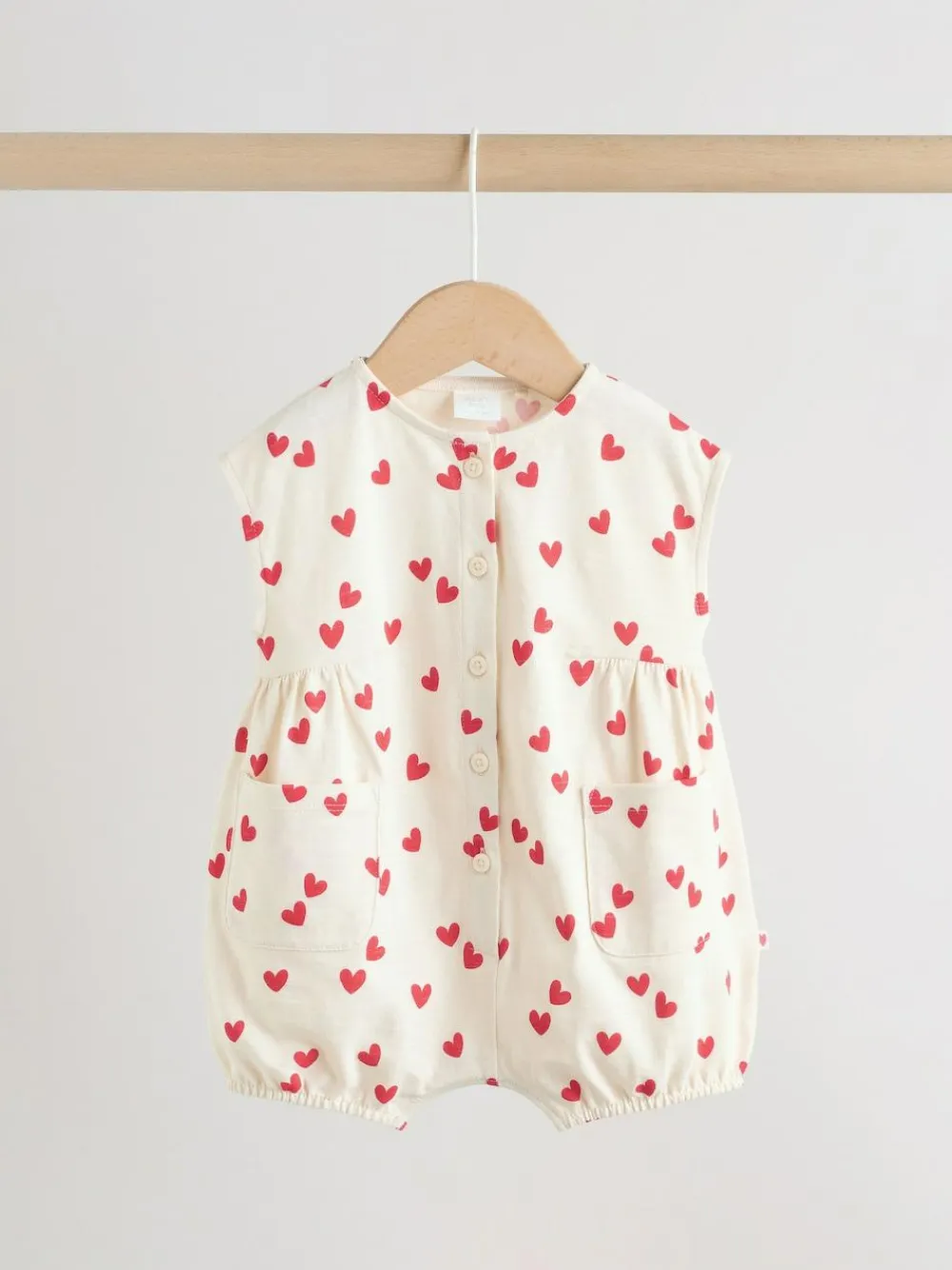 New Next 3 Pack Baby Rompers Red Heart Printed Button Through