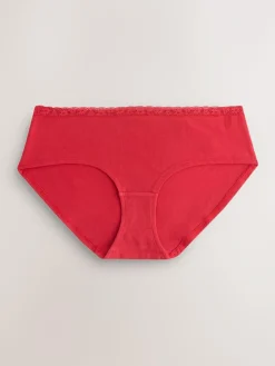 Best Next Red Heart/Green Check Short Cotton Lace Knickers 4 Pack