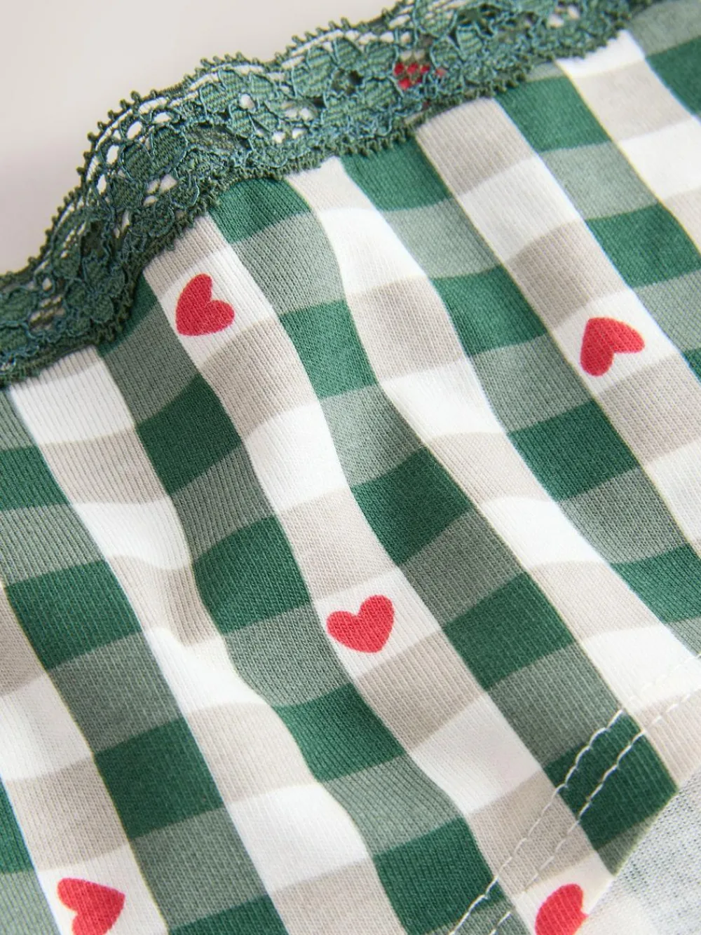 Best Next Red Heart/Green Check Short Cotton Lace Knickers 4 Pack