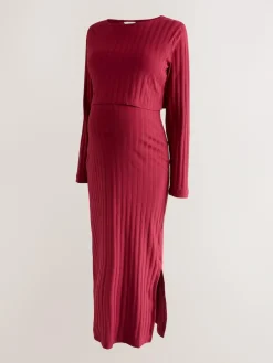 Outlet Next Maternity Long Sleeve Nursing Shelf Dress Red